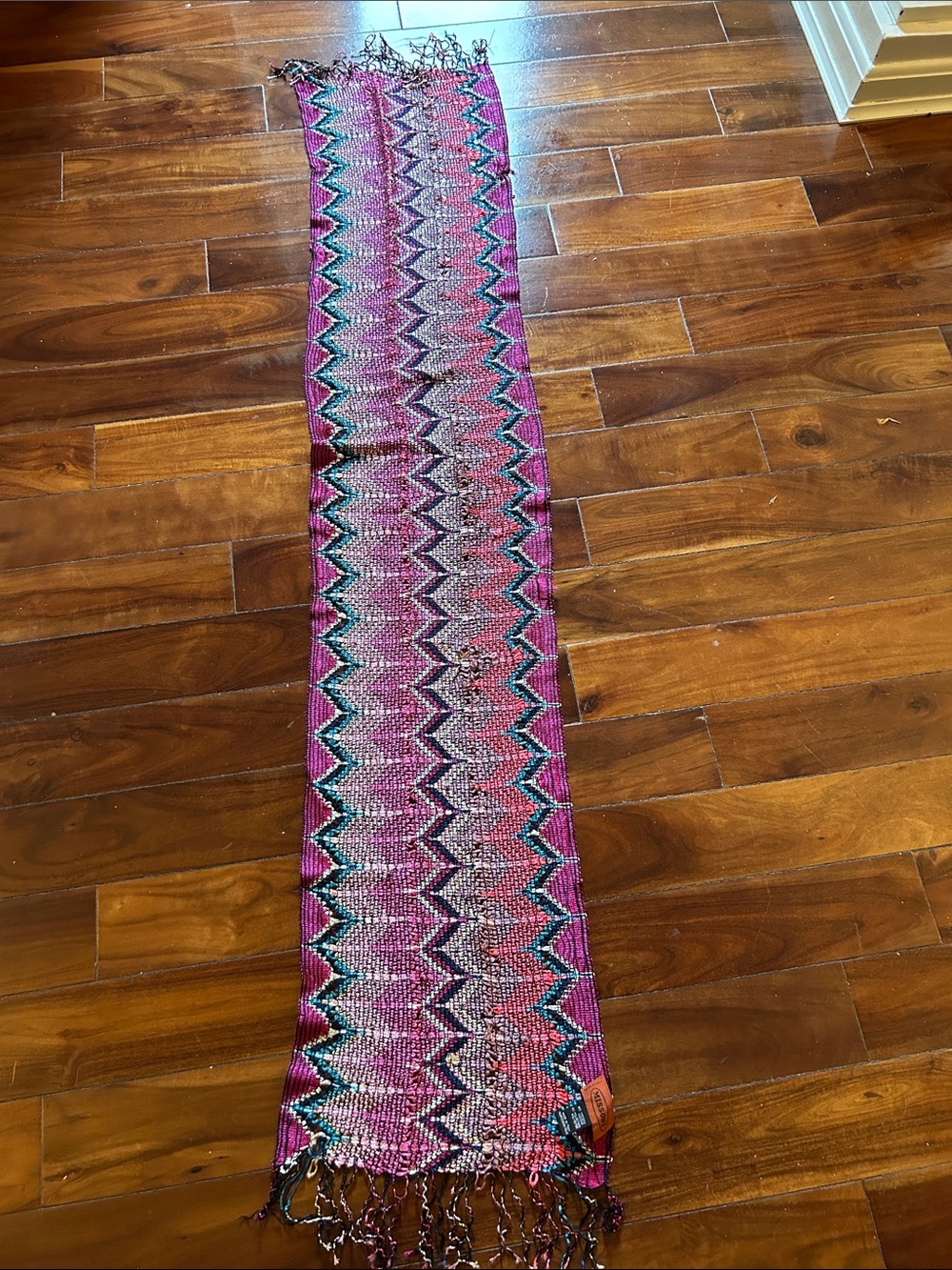 Missoni Fuchsia and Teal Zigzag Knit Scarf with Fringe